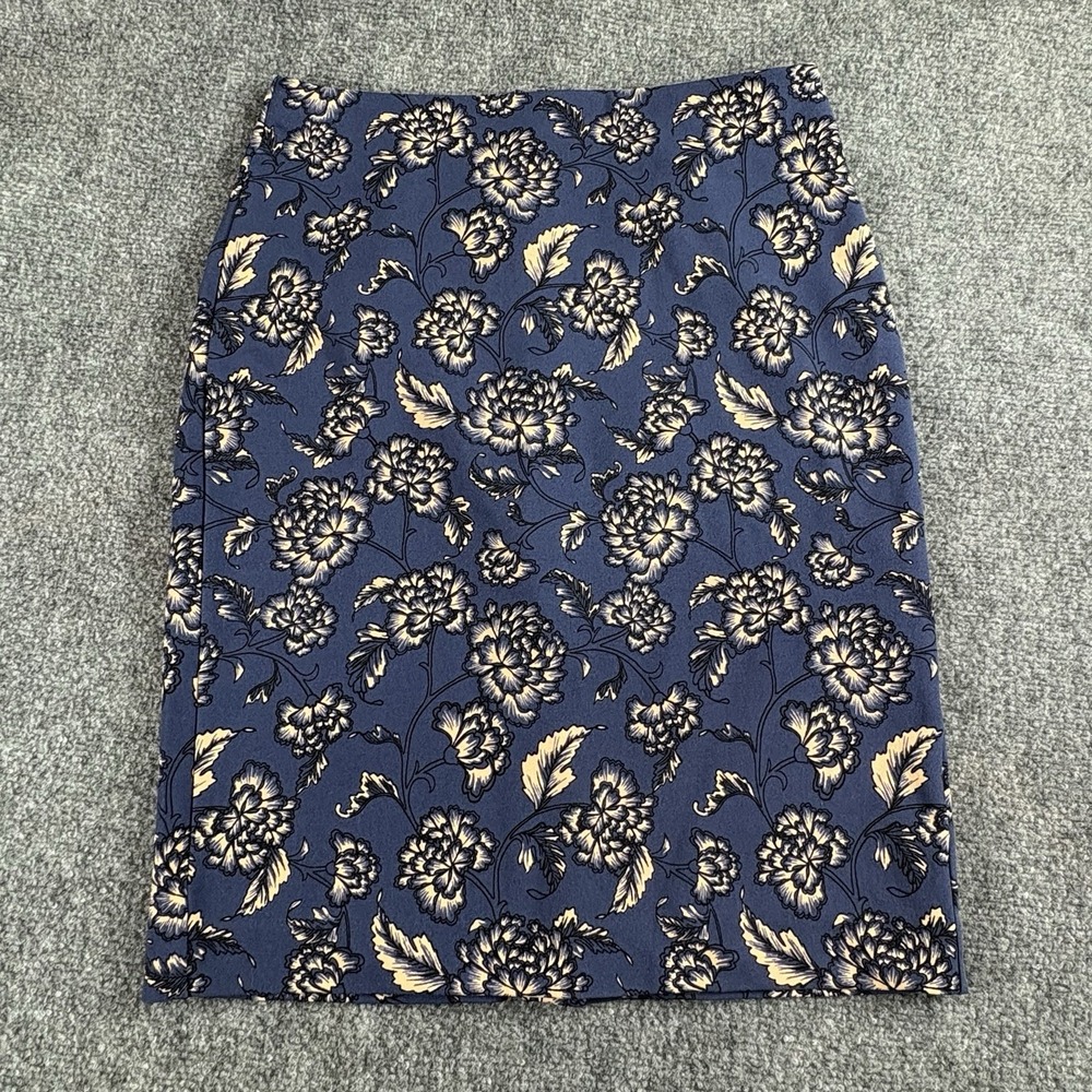 Banana Republic Pencil Skirt Women 2 Navy Floral Knit Career Elegant Minimalist